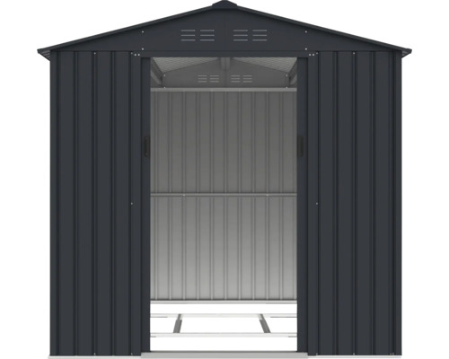 Geöffneter Geräteschuppen aus Metall