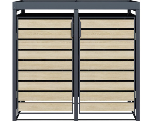 Mülltonnenbox mit zwei Türen aus Metall und Holz