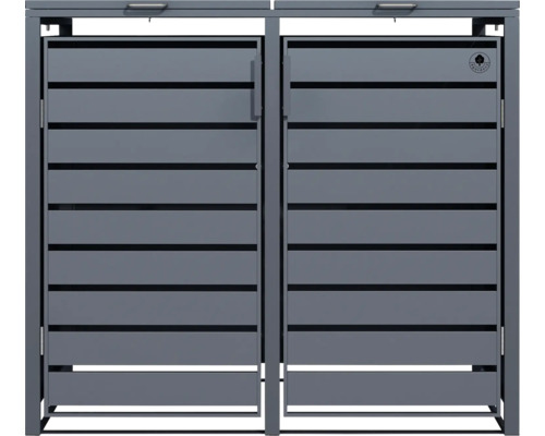 Doppelte Mülltonnenbox mit horizontalen Latten