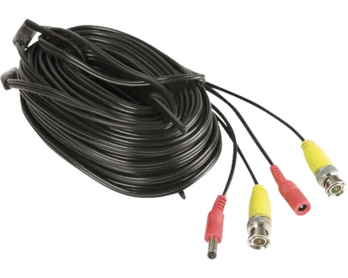 Sicherheitskamera-Kabel mit BNC- und Stromanschlüssen, aufgerollt