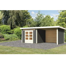 Gartenhaus Karibu Skandi 6 inkl. Anbaudach mit Rück- und Seitenwand 3,2 m 612 x 303 cm terragrau