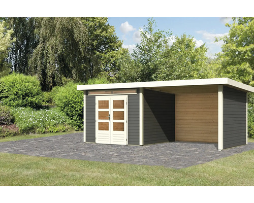 Gartenhaus Karibu Skandi 6 inkl. Anbaudach mit Rück- und Seitenwand 3,2 m 612 x 303 cm terragrau