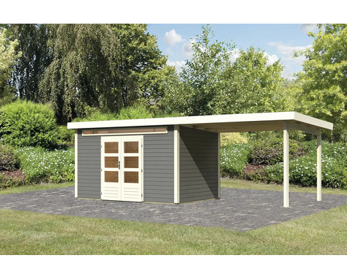 Gartenhaus Karibu Skandi 7 inkl. Anbaudach 3,2 m 702 x 273 cm terragrau
