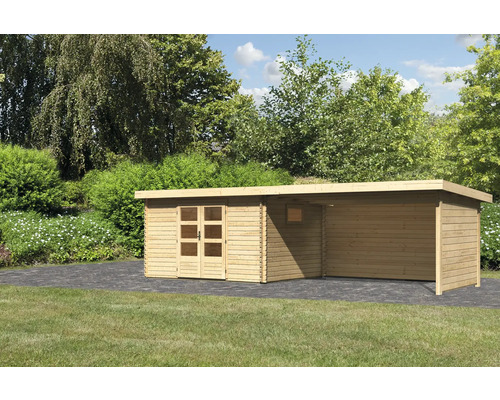 Gartenhaus Karibu Tossens 4 inkl. Anbaudach mit Rück- und Seitenwand 4,4 m 714,5 x 333 cm natur Gartenhaus Karibu Tossens 4 inkl. Anbaudach mit Rück- und Seitenwand 4,4 m 714,5 x 333 cm natur