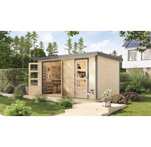 Gartenhaus Karibu Merkuras A Metall graualuminium 431,5 x 235 cm natur