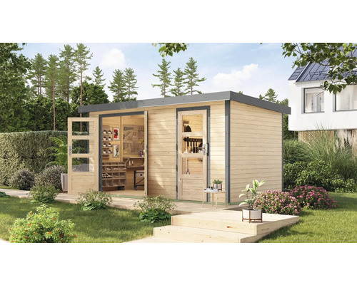 Gartenhaus Karibu Merkuras A Metall graualuminium 431,5 x 235 cm natur