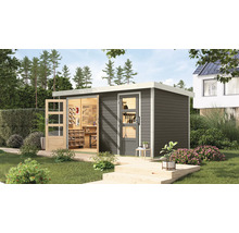 Gartenhaus Karibu Merkuras B Metall weiß 431,5 x 235 cm terragrau
