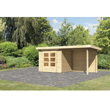 Gartenhaus Karibu Skandi 2 inkl. Anbaudach mit Rückwand 2,35 m 492 x 232 cm natur