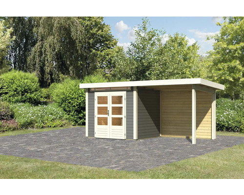 Gartenhaus Karibu Skandi 2 inkl. Anbaudach mit Rückwand 2,35 m 492 x 232 cm terragrau