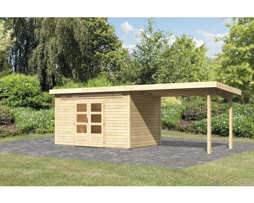 Gartenhaus Karibu Skandi 7 inkl. Anbaudach 3,2 m 702 x 273 cm natur