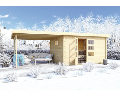 Gartenhaus Karibu Tossens 4 inkl. Anbaudach 3,3 m 614,5 x 333 cm natur