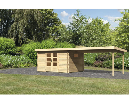 Gartenhaus Karibu Tossens 4 inkl. Anbaudach 4,4 m 714,5 x 333 cm natur