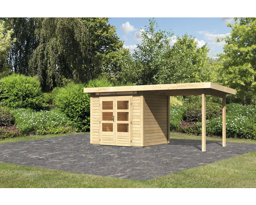 Gartenhaus Karibu Skandi 2 inkl. Anbaudach 2,35 m 492 x 232 cm natur