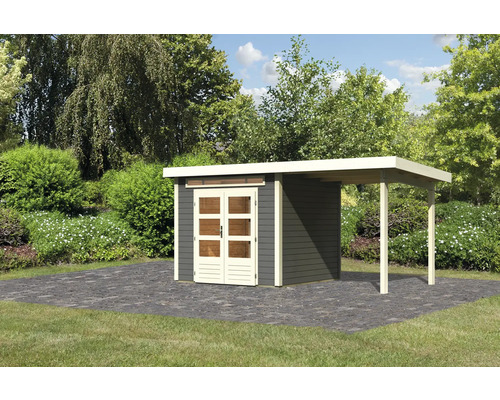 Gartenhaus Karibu Skandi 3 inkl. Anbaudach 2,35 m 495 x 273 cm terragrau