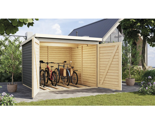 Fahrradgarage Karibu 4 212,5 x 216,5 cm terragrau