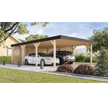 Doppelcarport aus Holz mit zwei Autos