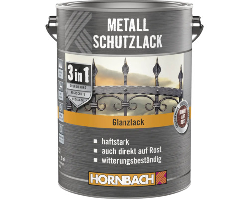 HORNBACH Metallschutzlack 3in1 glänzend schwarz 2,5 l Metallschutzlack Dose mit 3 in 1 Formel für Grundierung, Rostschutz und Decklack