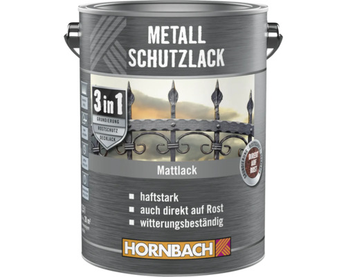 HORNBACH Metallschutzlack 3in1 matt silbergrau 2,5 L Metal protective paint in a can with Hornbach Logo