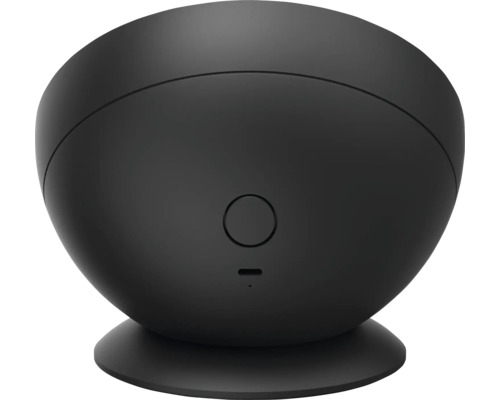 Schwarze kabellose Sicherheitskamera auf rundem Sockel