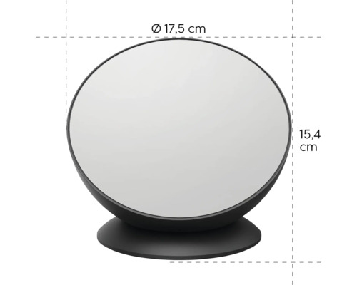 Runder Kosmetikspiegel mit den Maßen 17,5 cm Durchmesser und 15,4 cm Höhe