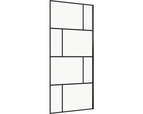 Duschwand mit schwarzem Rahmen und rechteckigen Glasflächen
