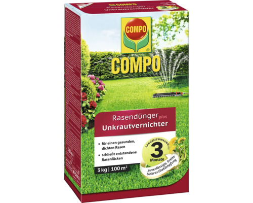 Compo Rasendünger plus Unkrautvernichter, 3 Kilogramm Packung