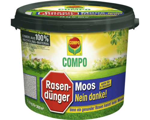Compo Rasendünger Moos Nein Danke in einem Eimer, 7,5 Kilogramm für 300 Quadratmeter