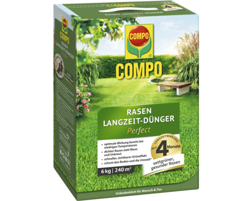 COMPO Rasen Langzeit-Dünger Packung für die Rasenpflege