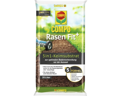 Compo Rasen Fit Plus 5in1 Keimsubstrat in einer 20 Liter Packung zur optimalen Bodenvorbereitung vor der Aussaat