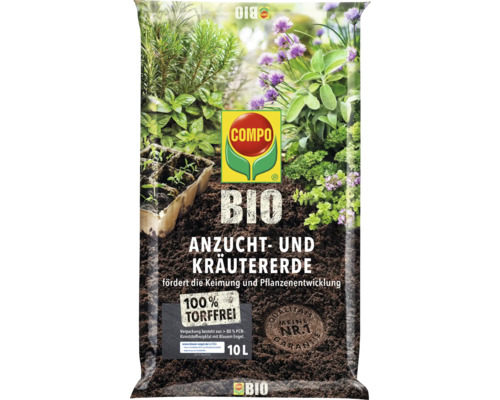Compo Bio Anzucht- und Kräutererde, 10 Liter, torffrei