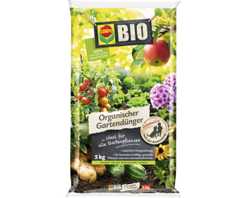 Sack mit organischem Gartendünger von Compo, geeignet für alle Gartenpflanzen, 5 Kilogramm