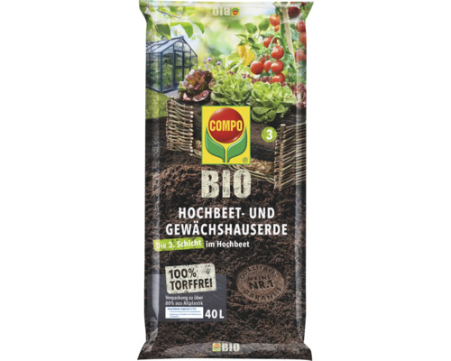 COMPO Bio Hochbeet- und Gewächshauserde, 40 Liter Sack
