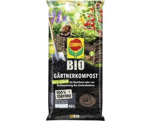 COMPO Bio Gärtnerkompost im 40 Liter Sack mit Gartenszene