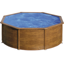 Aufstellpool Holzpool-Set Gre rund Ø 350x120 cm inkl. Kartuschenfilteranlage, Skimmer & Leiter Holz
