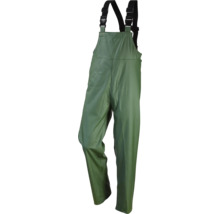 Grüne Regenhose als Latzhose mit Trägern