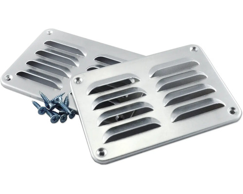 Lüftungsgitter Karibu mit innenliegender Fliegen-Gaze inkl. Edelstahlschrauben 13 x 9 cm 2 Stück Zwei rechteckige Lüftungsgitter aus Metall mit Schrauben