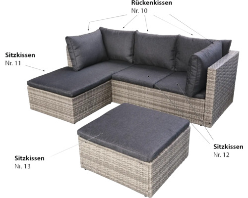 Gartensitzgruppe aus Rattan mit Polster