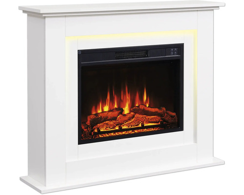 Elektrisches Kaminfeuer Balderia Finn 100x82 cm weiß 2000 Watt mit Fernbedienung Elektrischer Kamin mit simuliertem Feuer in weißem Gehäuse