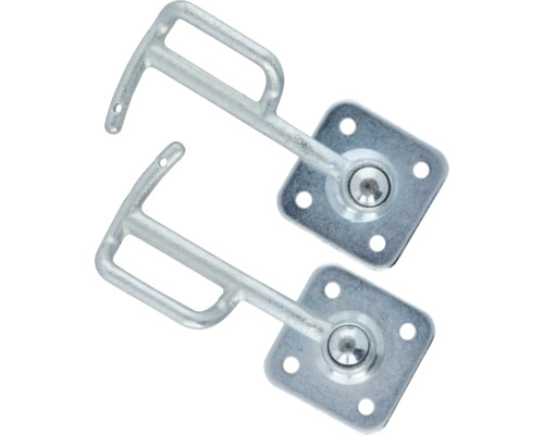 Zwei Metallfensterhaken mit Montageplatte
