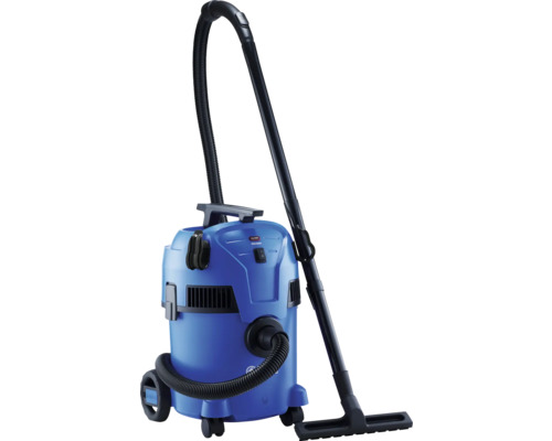 Blauer Nass Trockensauger mit Rädern und Schlauch