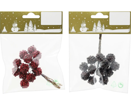 Weihnachtsdekoration Brombeeren mit Draht Kunststoff 12 x 11 x 4 cm rot 12 Stück zufällige Farbauswahl Dekorative Beerenbündel in Verpackung
