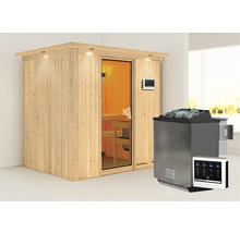 Holzsauna mit Saunaofen und Steuerung