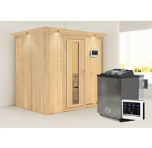 Holzsauna mit Saunaofen und Steuerung