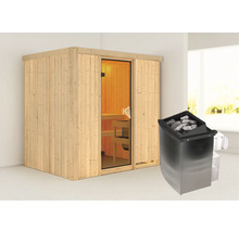 Elementsauna Karibu Bodina inkl. 9 kW Ofen u.integr.Steuerung ohne Dachkraz mit bronzierter Ganzglastüre
