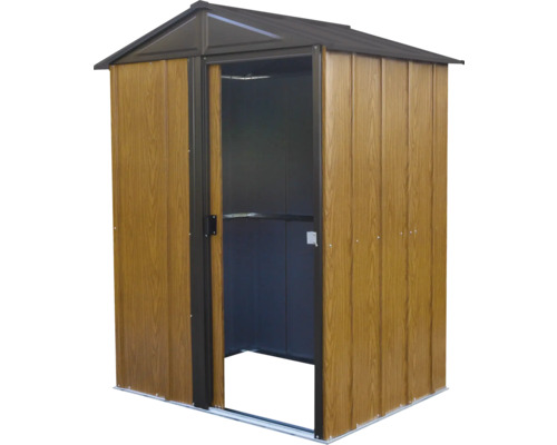 Gartenschrank mit Schiebetür aus Holzoptik und Metalldach