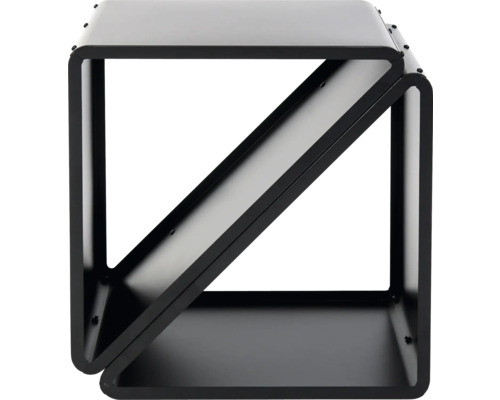 Schwarzes Metallregal im Würfeldesign