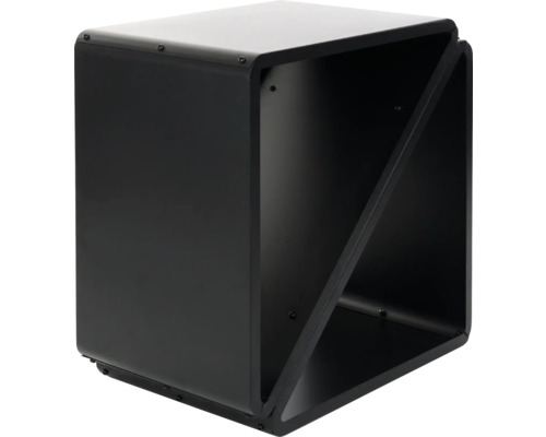 Schwarzes Regalmodul aus Metall mit diagonalem Fach