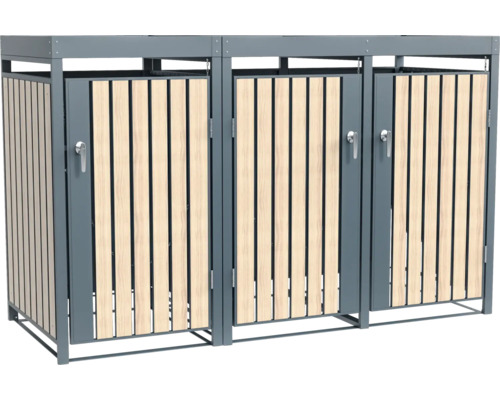 Mülltonnenbox für drei Mülltonnen mit Holzverkleidung