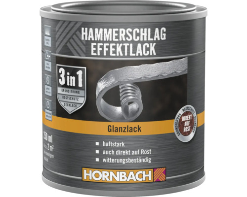 HORNBACH Hammerschlaglack Effektlack 3in1 glänzend schwarz 250 ml