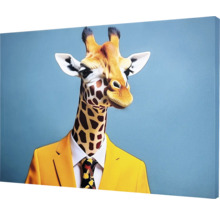 Leinwandbild mit einer Giraffe im Anzug vor blauem Hintergrund